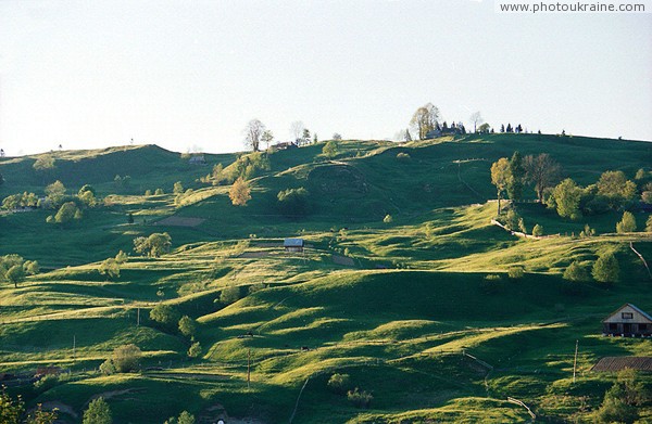 Lazeshyna. Landslides on right side of valley of river Zakarpattia Region Ukraine photos