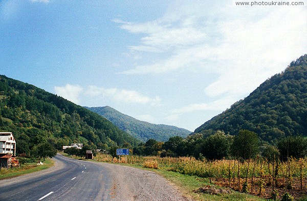 Lug. Scenic road in canyon of river Tisa Zakarpattia Region Ukraine photos