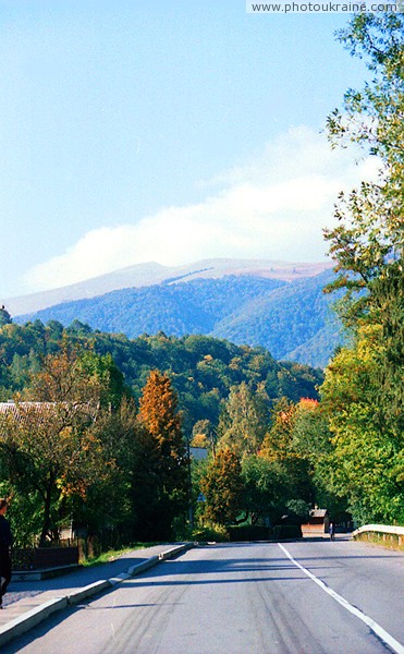 Kostylivka. Road in intermountain valley Zakarpattia Region Ukraine photos