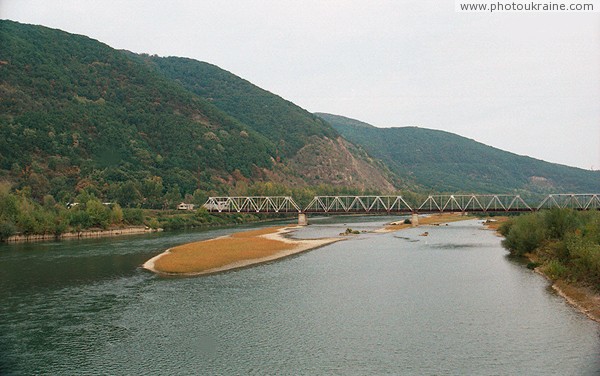 Black Mountain Reserve. Bridge on River Tisa Zakarpattia Region Ukraine photos