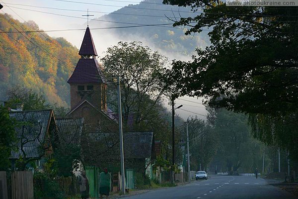 Mist rises from valley of River Tisa Zakarpattia Region Ukraine photos