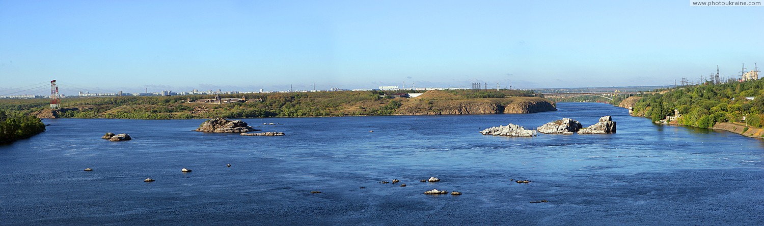 Zaporizhzhia. Panorama of Khortytsia from dam  Zaporizhzhia Region Ukraine photos