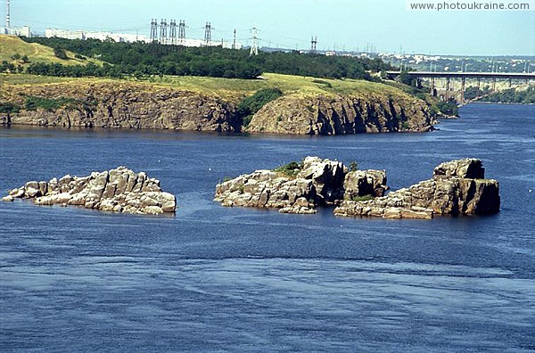 Zaporizhzhia. Rocks of tailrace of dam Dniproges Zaporizhzhia Region Ukraine photos