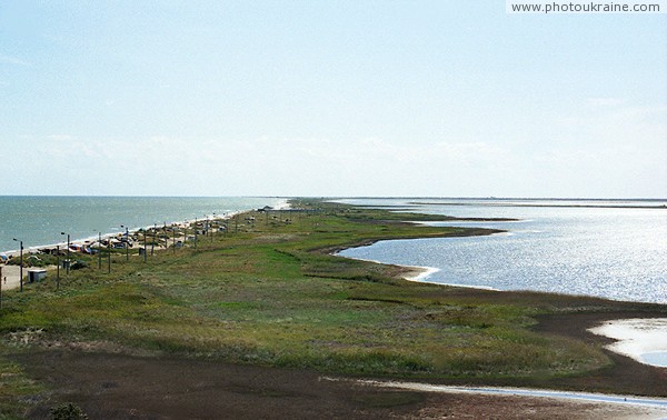 Prymorsk. Receding into distance of sea Obitichna Spit Zaporizhzhia Region Ukraine photos