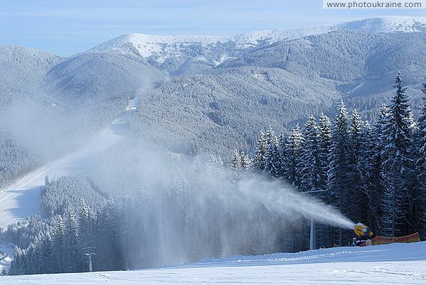 Bukovel. Snow gun during work Ivano-Frankivsk Region Ukraine photos