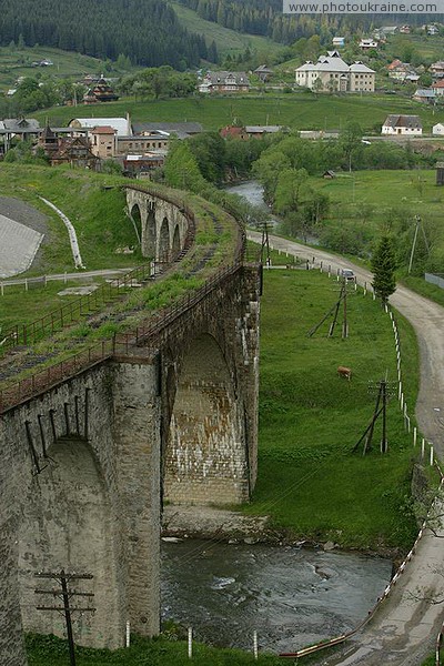 Vorokhta. Viaduct and Peter and Paul Church Ivano-Frankivsk Region Ukraine photos