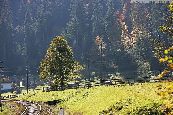 Vorokhta. Smooth bend railway track Ivano-Frankivsk Region Ukraine photos