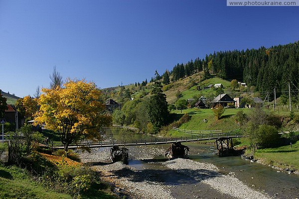 Vorokhta. Pedestrian bridge over the Prut rock channel Ivano-Frankivsk Region Ukraine photos