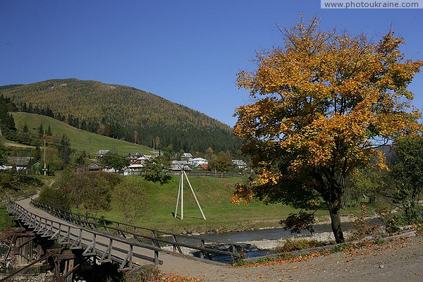 Vorokhta. Wooden footbridge across the Prut River Ivano-Frankivsk Region Ukraine photos