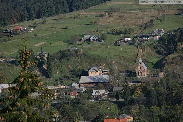 Vorokhta. Spruce top and church of the Assumption of the Virgin Ivano-Frankivsk Region Ukraine photos