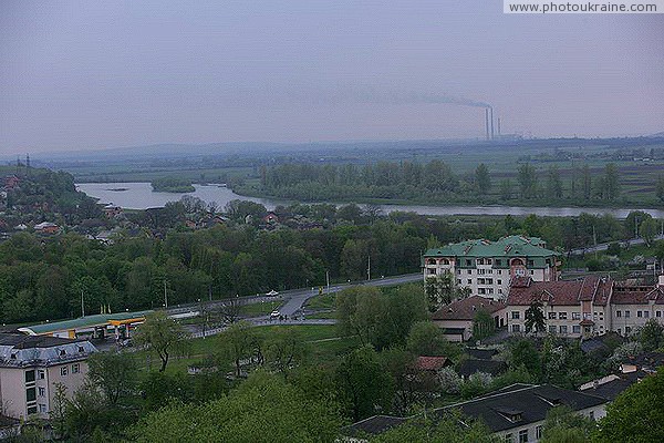 Galych. Valley of the Dniester and the smoking pipes of Burshtyn TPP Ivano-Frankivsk Region Ukraine photos