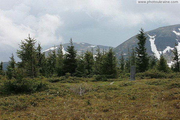 Carpathian NNP. Mountain trigonometric point Ivano-Frankivsk Region Ukraine photos