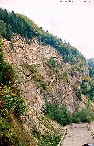 Tyudiv. Paleogene flysch rock over Cheremosh Ivano-Frankivsk Region Ukraine photos