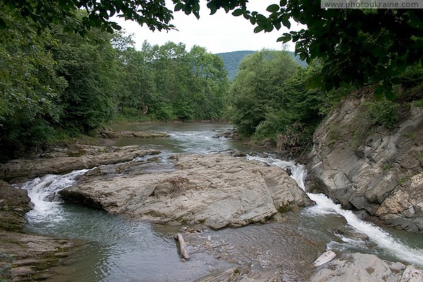 Sheshory. Silver waterfalls in the riverbed Pistynka Ivano-Frankivsk Region Ukraine photos