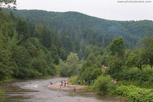 Sheshory. Wide valley of the foothill river Pistynka Ivano-Frankivsk Region Ukraine photos