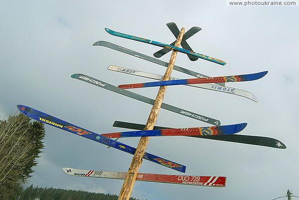 Yablunytsia. Stylized Ski Pointer Ivano-Frankivsk Region Ukraine photos