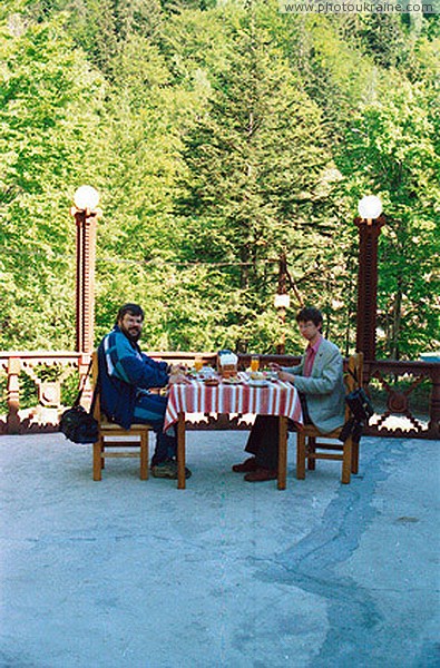 Yaremche. On the terrace of the restaurant Hutsul on the banks of the Prut Ivano-Frankivsk Region Ukraine photos