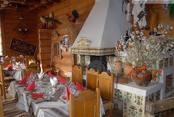 Yaremche. Tiled stove in the restaurant 