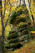 Busha. Sandstone block sliding on slope, Vinnytsia Region, Geological sightseeing 