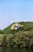 Sviatogirsk. Above dome of Holy Virgin Protection church, Donetsk Region, Monuments 