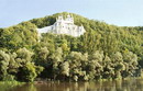 Sviatogirska lavra. View of chalk cliff with urban beach, Donetsk Region, Monasteries 