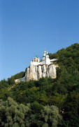 Sviatogirska lavra. View Nicholas church and St. Andrew's chapel berth boat station, Donetsk Region, Monasteries 