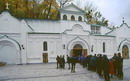 Sviatogirska lavra. Excursion turn at bottom of pavilion entrance to cave, Donetsk Region, Peoples 