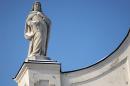 Berdychiv. Sculpture on front facade of church, Zhytomyr Region, Monasteries 