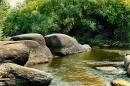 Korosten. Granite boulders in bed of river Uzh, Zhytomyr Region, Geological sightseeing 