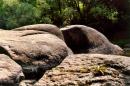 Korosten. Pink granite in mainstream of river Uzh, Zhytomyr Region, Geological sightseeing 