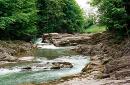 Sheshory. Stone ledge in the riverbed Pistynka, Ivano-Frankivsk Region, Geological sightseeing 