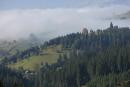 Yablunytskyi pass. Clouded mountain hills, Ivano-Frankivsk Region, National Natural Parks 